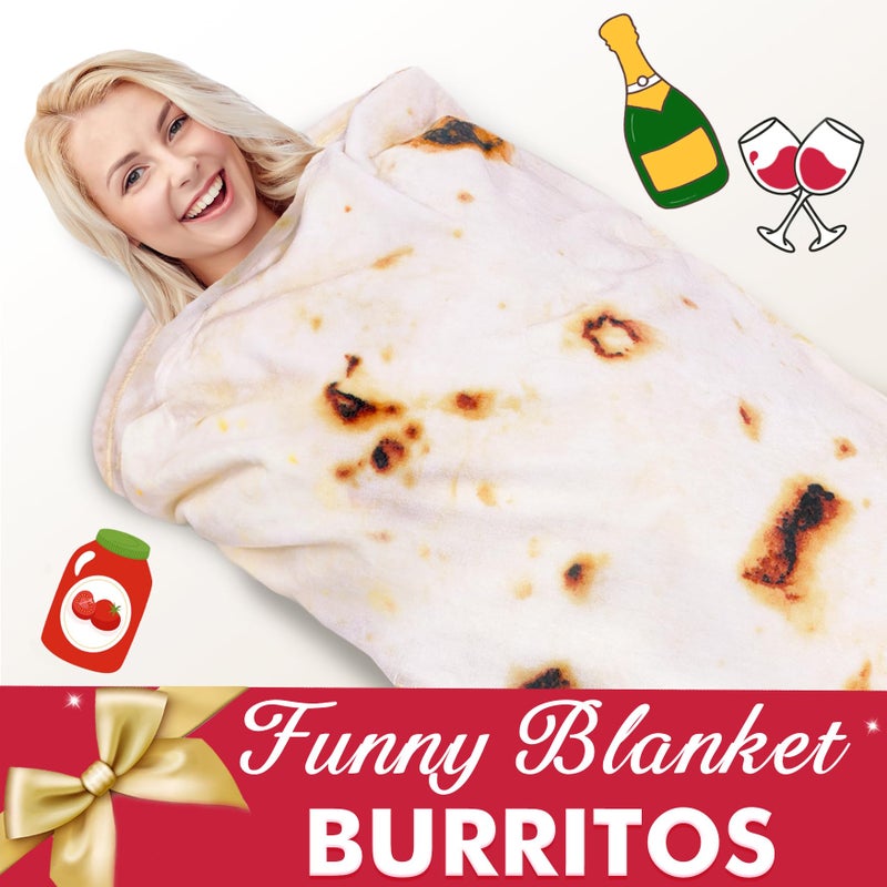 Jorbest Burrito Tortilla Throw Blanket Birthday Gifts for Women Men Teen Boys Girls, Novelty Tortilla Food Blanket Funny Gifts for Adult Kids, 285 GSM Soft Flannel Taco Blanket (Beige, 60 inches) - Image 4